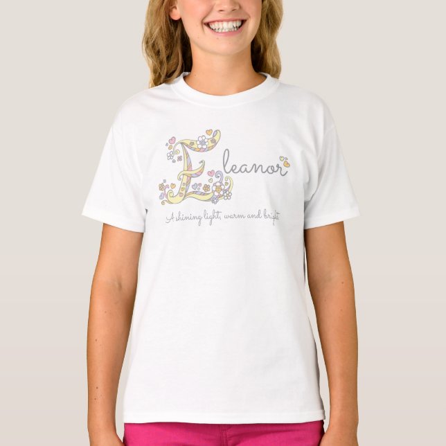 Eleanor girls name meaning E monogram hearts T-Shirt (Front)