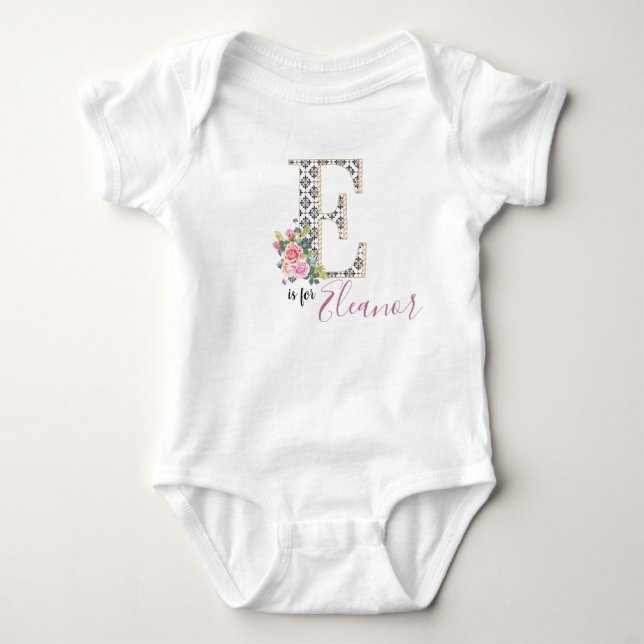 Eleanor Name Baby Outfit Letter Romper Floral Girl Baby Bodysuit (Front)