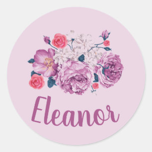 Eleanor Name Floral Custom Vintage Flower Girl Classic Round Sticker