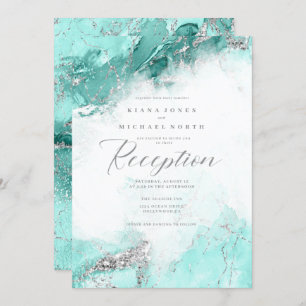 Eleanor Rogers Marble Glitter Receptio Teal  ID644 Invitation