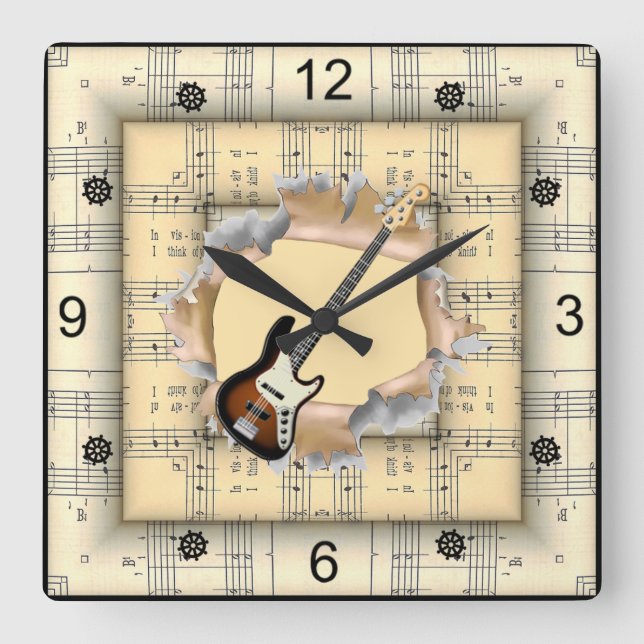 Elec Guitar~Breaking Through~Strange Sheet Music~ Square Wall Clock (Front)