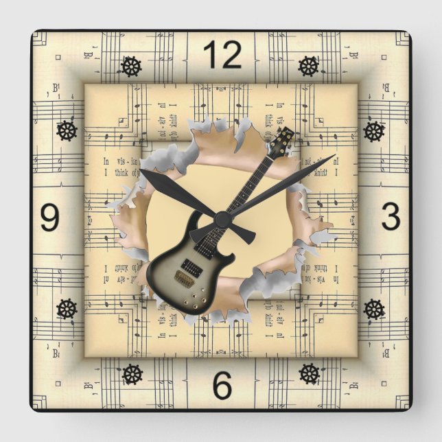 Elec Guitar~Breaking Through~Strange Sheet Music~ Square Wall Clock (Front)