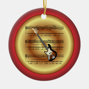 Elec Guitar~Sheet Music~Red/Green/Gold~Christmas~ Ceramic Ornament