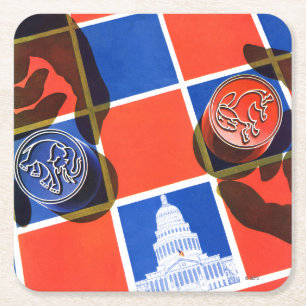Election Chequerboard Square Paper Coaster