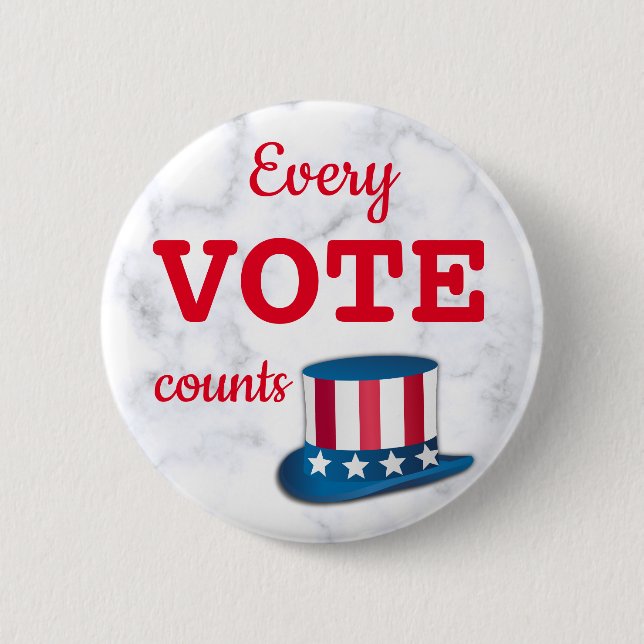 Election Every Vote Counts Custom Size Pin Button (Front)