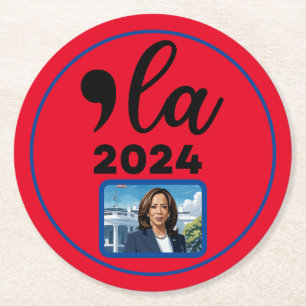 Election Kamala Harris 2024 Funny Anti Trump  Round Paper Coaster