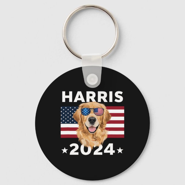 Election Kamala Harris 2024 Golden Retriever Dog U Key Ring (Front)