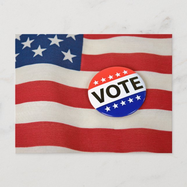 Election Vote Button on American Flag Postcard (Front)