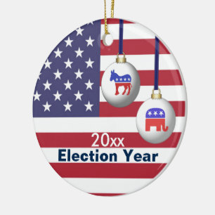 Election Year Republican or Democratic Christmas Ceramic Ornament