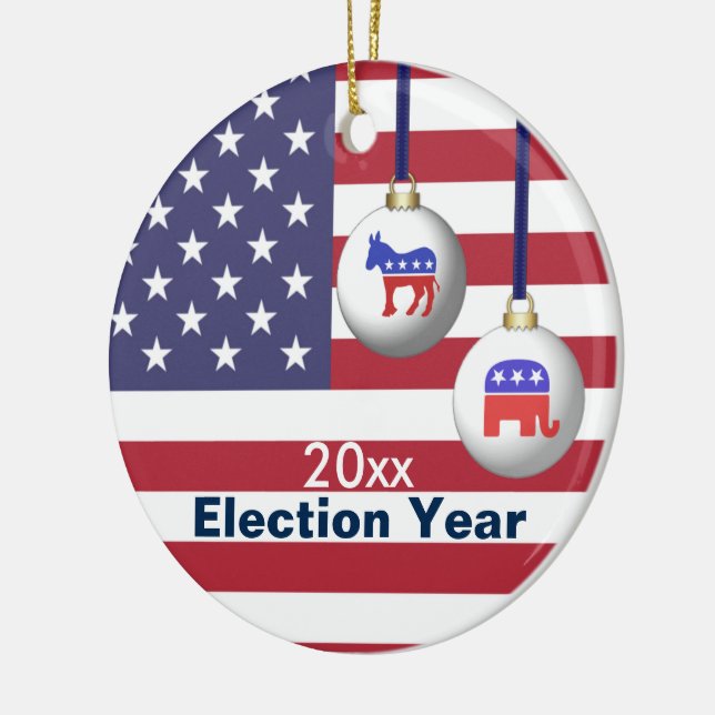 Election Year Republican or Democratic Christmas Ceramic Ornament (Left)