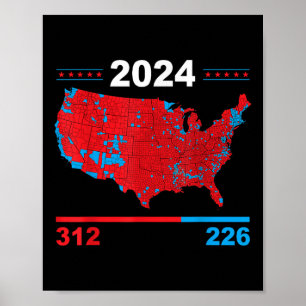 Electoral Map Trump 312 Red 2024 Election Results Poster