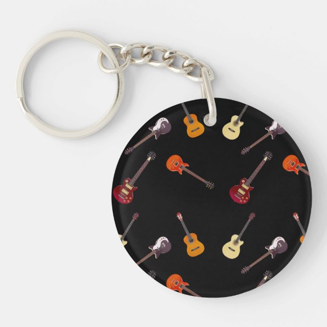 Electric & Acoustic Guitar Collage Key Ring (Front)