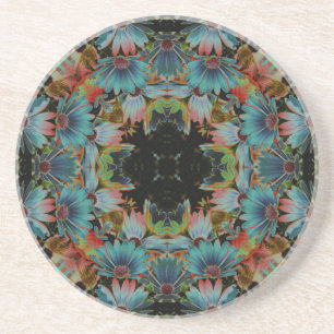 Electric African Daisy Kaleidoscope Floral Coaster