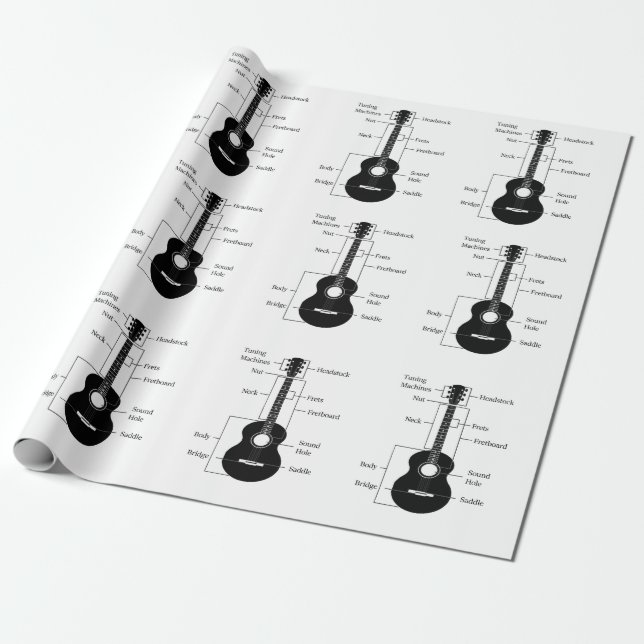 Electric and Acoustic Guitars Music Note Christmas Wrapping Paper (Unrolled)
