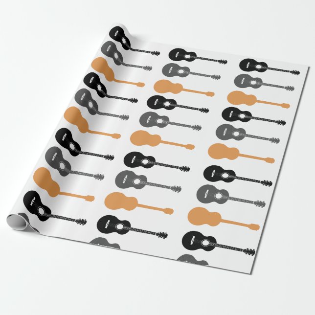 Electric and Acoustic Guitars Music Note Christmas Wrapping Paper (Unrolled)