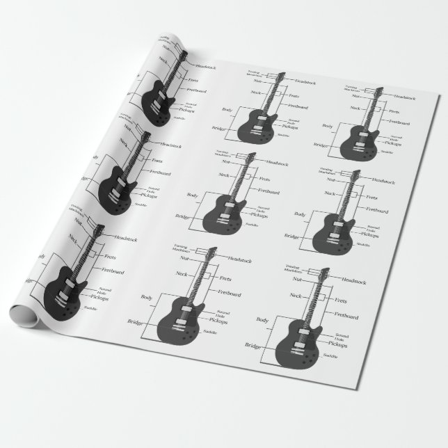 Electric and Acoustic Guitars Music Note Christmas Wrapping Paper (Unrolled)