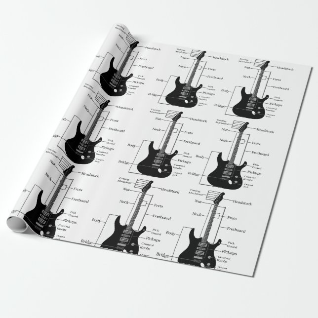 Electric and Acoustic Guitars Music Note Christmas Wrapping Paper (Unrolled)