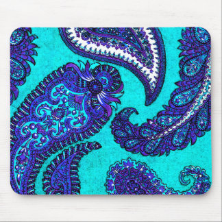 Electric Aqua Blue Indian Paisley Mouse Pad