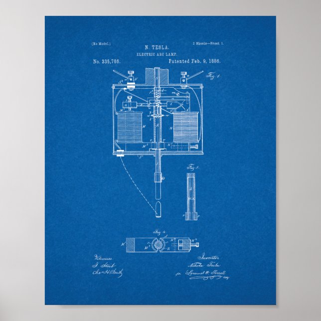 Electric Arc Lamp Patent - Blueprint Poster (Front)
