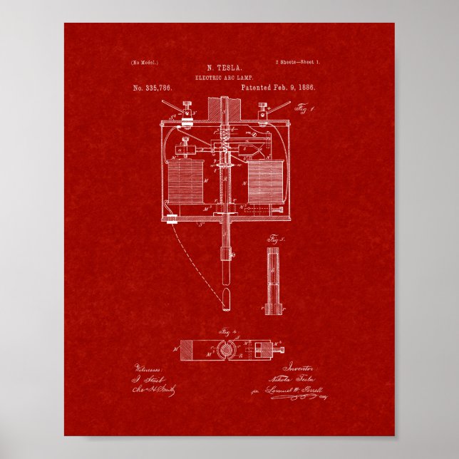 Electric Arc Lamp Patent - Burgundy Red Poster (Front)