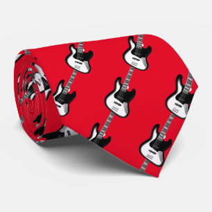 Electric Base Guitar Pattern in Black and White Tie