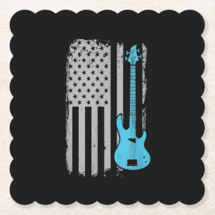 Electric Bass Guitar Player American Flag Musician Paper Coaster