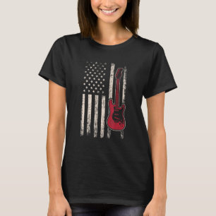 Electric Bass Guitar Player American Flag Musician T-Shirt
