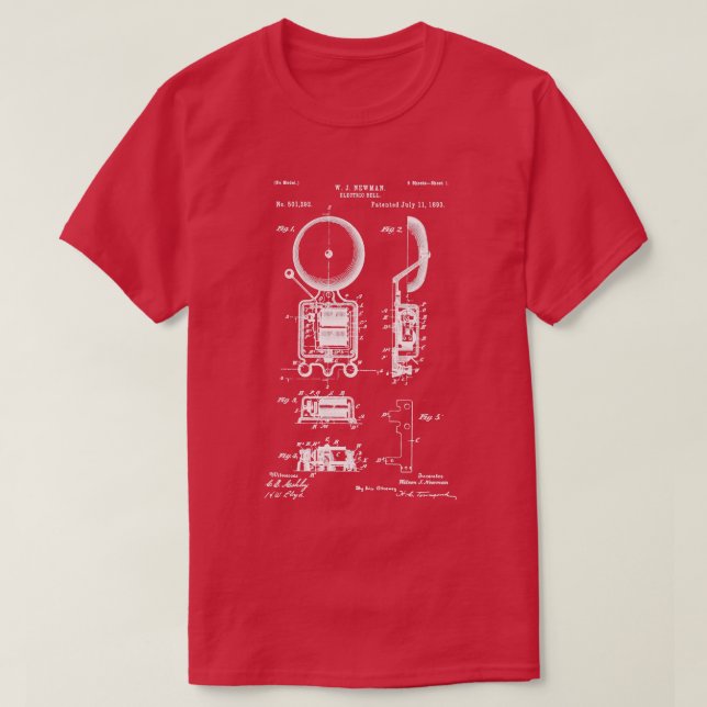 Electric bell patent 1893 fire Alarm and Fireman G T-Shirt (Design Front)