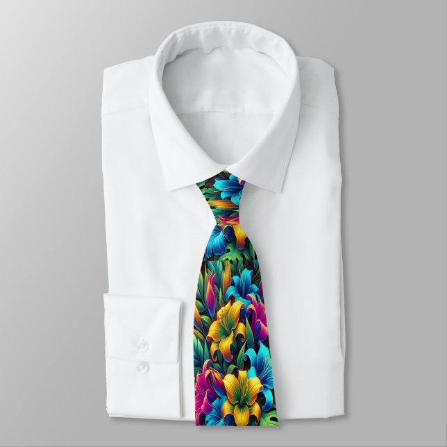Electric Blooms in a Neon Garden Tie (Tied)
