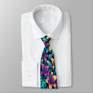 Electric Blooms in Neon Floral Symphony Tie