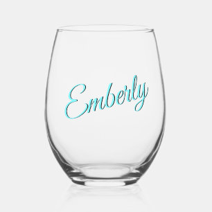 Electric Blue 3D Minimalist Handwritten Name  Stemless Wine Glass