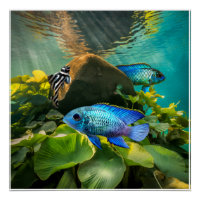 Electric Blue Acara Cichlids Zebra Pleco Fish Art