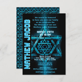 Electric Blue and Bar Mitzvah Invitation