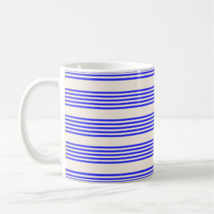 Electric blue and beige five stripe pattern coffee mug