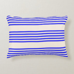 Electric blue and beige five stripe pattern decorative cushion