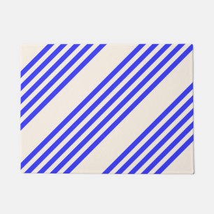 Electric blue and beige five stripe pattern doormat