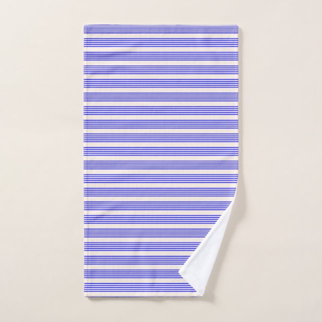 Electric blue and beige five stripe pattern hand towel (Hand Towel)
