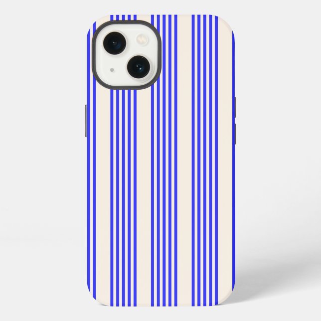 Electric blue and beige five stripe pattern iPhone case (Back)
