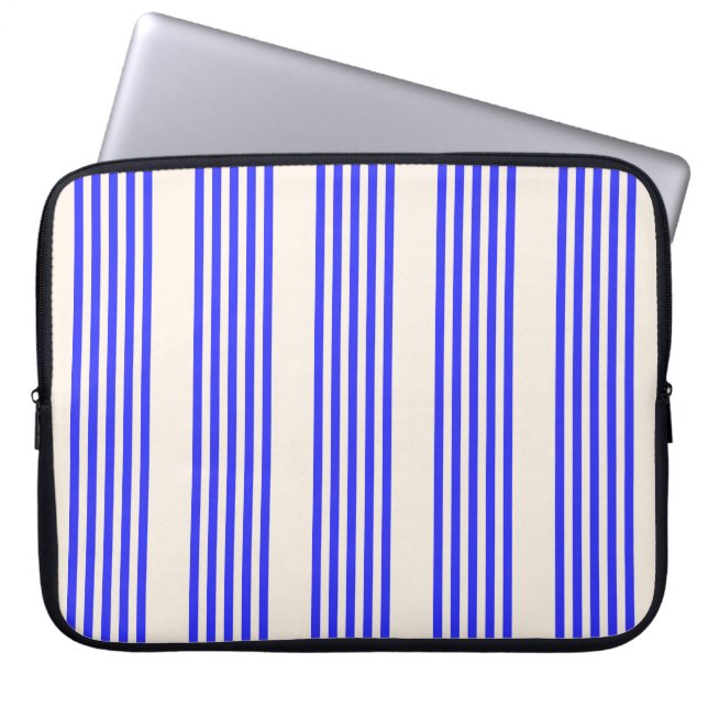 Electric blue and beige five stripe pattern laptop sleeve (Front)