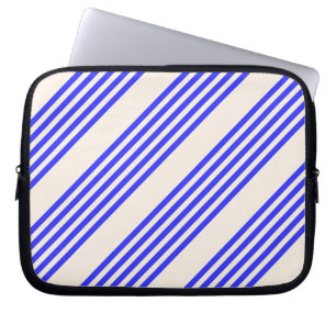 Electric blue and beige five stripe pattern laptop sleeve