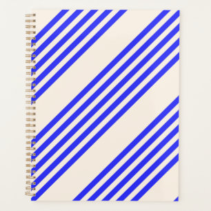 Electric blue and beige five stripe pattern planner
