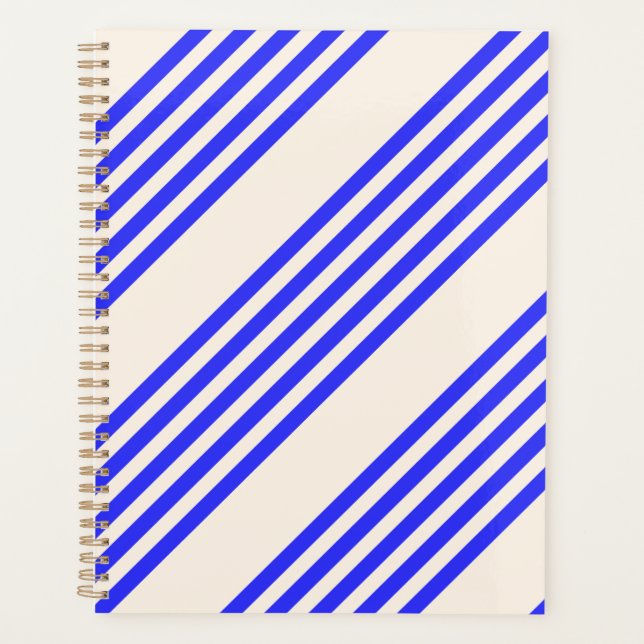 Electric blue and beige five stripe pattern planner (Front)