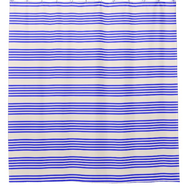 Electric blue and beige five stripe pattern shower curtain (Front)