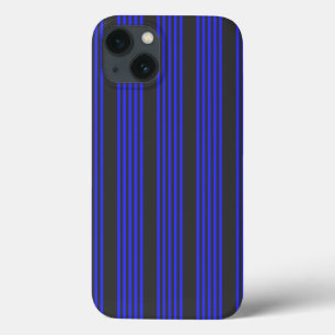 Electric blue and charcoal five stripe pattern iPhone 13 case