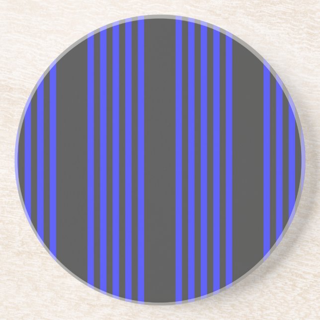 Electric blue and charcoal five stripe pattern coaster (Front)
