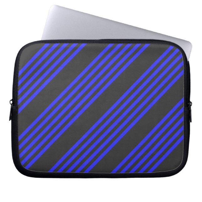 Electric blue and charcoal five stripe pattern laptop sleeve (Front)