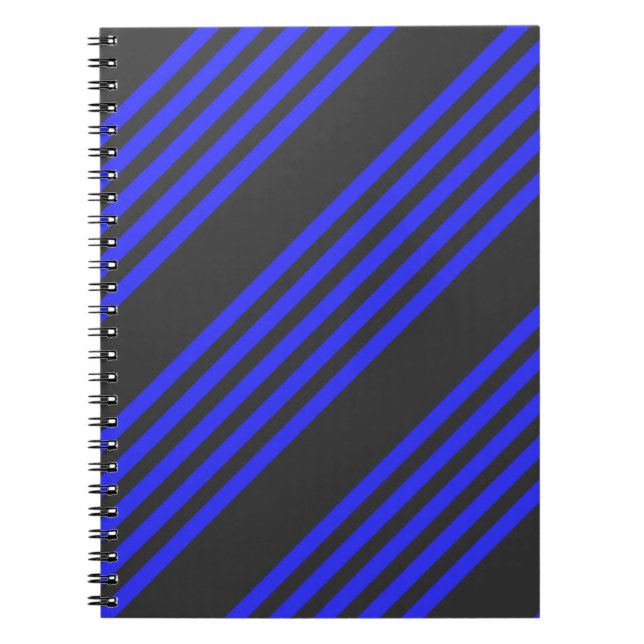 Electric blue and charcoal five stripe pattern notebook (Front)