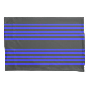 Electric blue and charcoal five stripe pattern pillowcase
