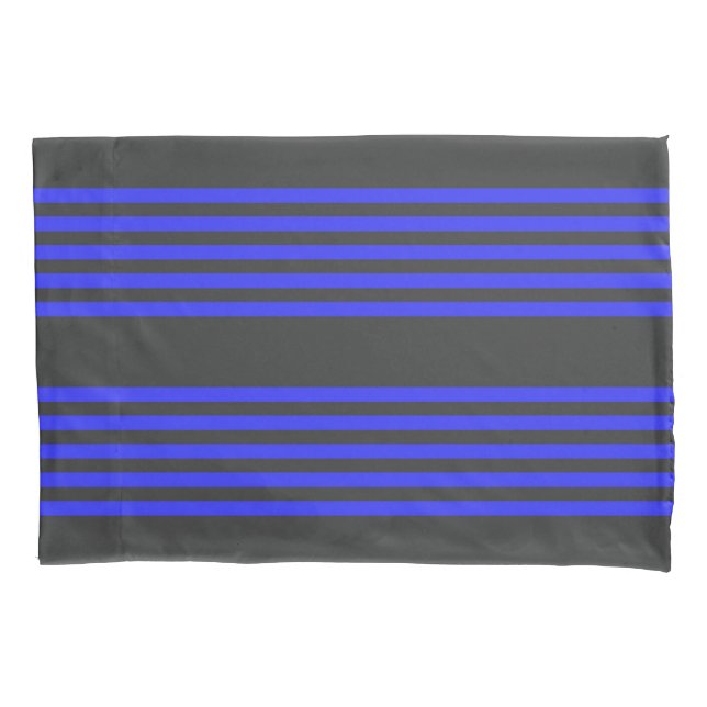 Electric blue and charcoal five stripe pattern pillowcase (Front)