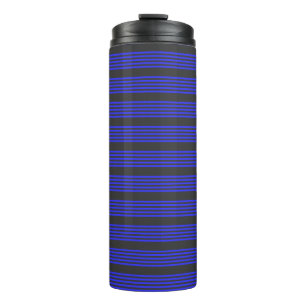 Electric blue and charcoal five stripe pattern thermal tumbler